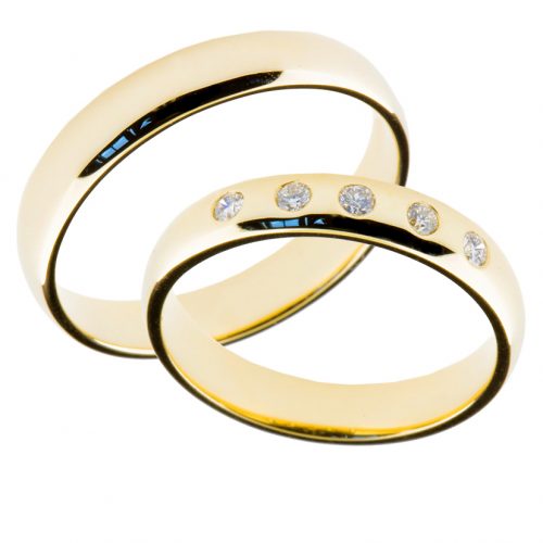 Forlovelsesringer gifteringer gult gull 5x0,02 diamant ca. 4 mm
