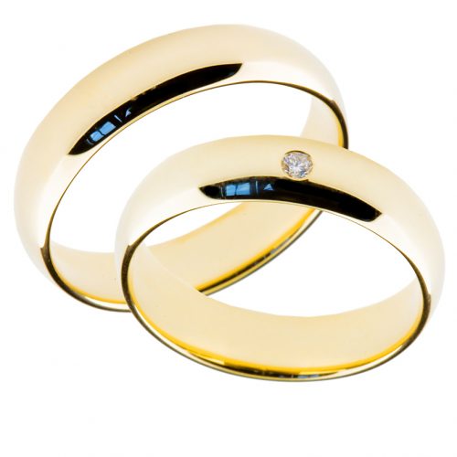 Forlovelsesringer gifteringer gult gull 1x0,02 diamant ca. 5 mm