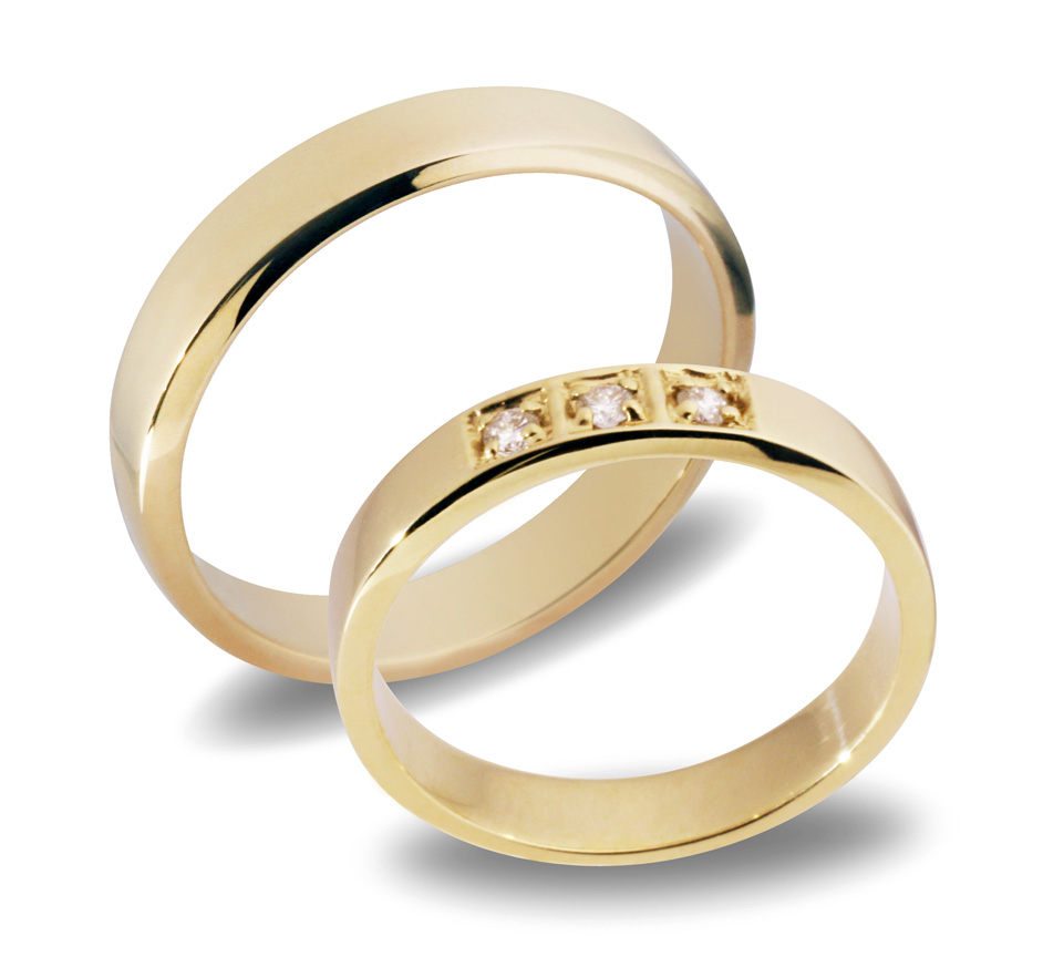 Forlovelsesringer gifteringer  gult gull 3x0,03 diamant ca. 4 mm
