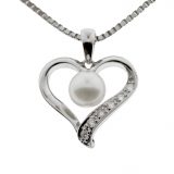 Tea hjerte hvitt gull 0,08 tw/si og perle.