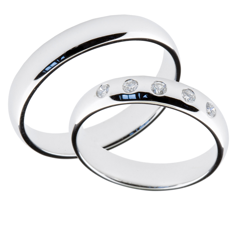 Forlovelsesringer gifteringer hvitt gull 5x0,02 diamant ca. 4 mm