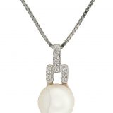 Leona smykke hvitt gull med perle 11mm + 0,10 tw/si