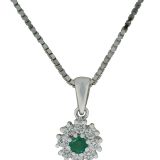 Diamantsmykke hvitt gull 0,30 tw/si + smaragd.