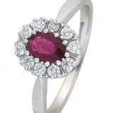 Lady ring hvitt gull med rubin og diamanter 0,25 tw/si.